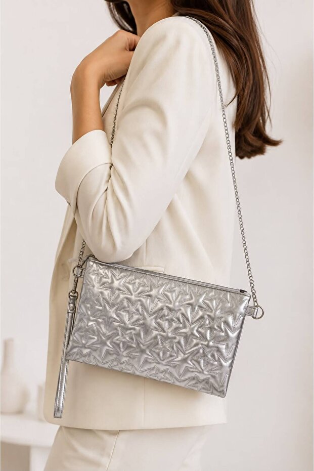Star Stitched Chain Strap Women's Shoulder and Hand Bag