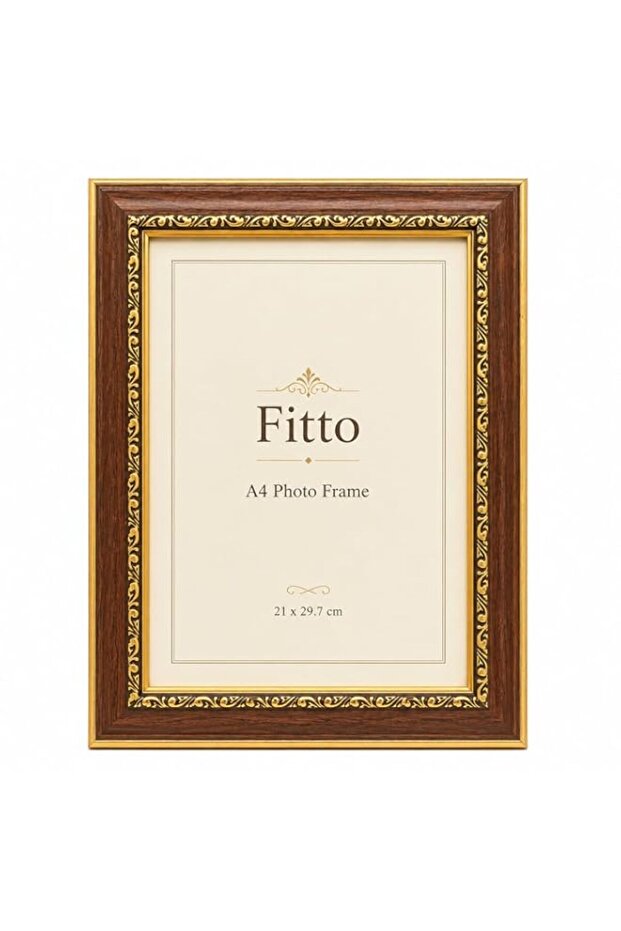 Fitto White Wooden Photo Frame with Brown Border, A4 Size, Wall & Tabletop Display