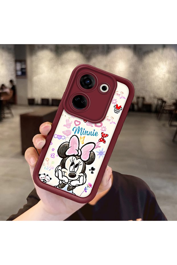 Tecno Camon 20 Compatible Case Camera Protector Minnie Pattern Maroon Lover Couple Silicone Phone Case