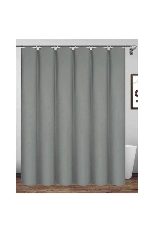 180x200cm Gray Shower Curtain With Hooks, Extra Long Polyester Waterproof Bathroom Curtain