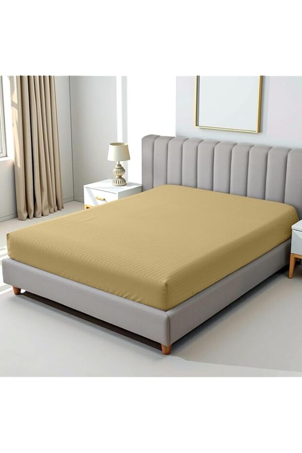 Hotel Linen Klub Single Fitted Sheet - 1 Piece, Luxurious 100% Cotton Sateen with 250 Thread Count, Featuring Classic Stripe Design with Deep Pocket and Elastic Edges, Size: 120 x 200 + 30 cm, Bronze