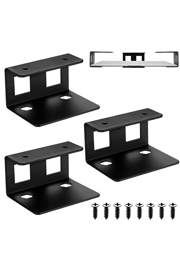 3 Pcs Under Desk Laptop Mount & Tablet Holder, Heavy Duty Metal Under Table Storage Organizer Rack Shelf for PC, Keyboard, Cable Box, Space-Saving Solution (Black)