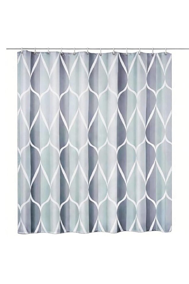 Geometric Shower Curtain for Bathroom, Grey and Mint Green Modern Pattern, Waterproof Polyester Fabric, Quick Dry, Weighted Hem, Machine Washable, 72 x 72 Inch with 12 Hooks