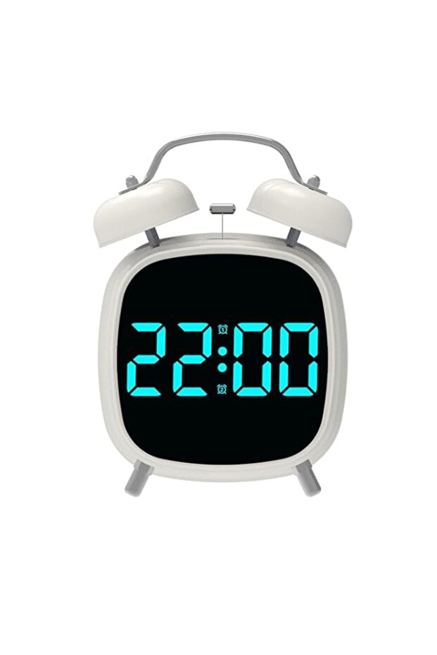 Digital Alarm Clock with LED Display, Twin Bell Design, Available in Black and White (White)
