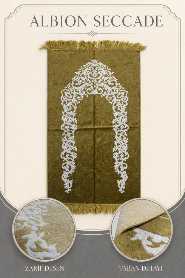 Albion Prayer Rug Velvet Soft Textured Mihrap Patterned Luxury Prayer Mat 70X110 | Yellow Prayer Mat