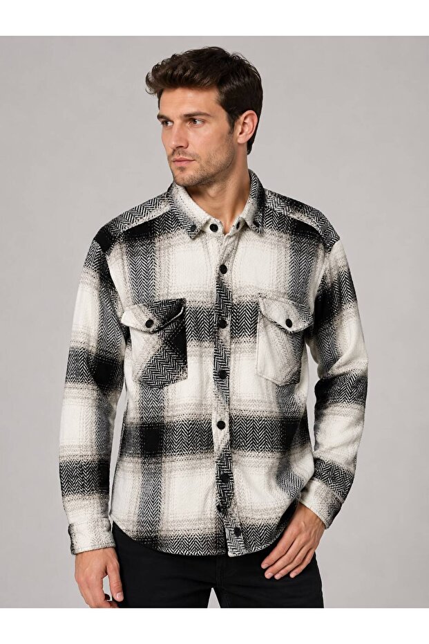 Men's Plaid Patterned Regular Fit Double Pocket Winter Lumberjack Shirt
