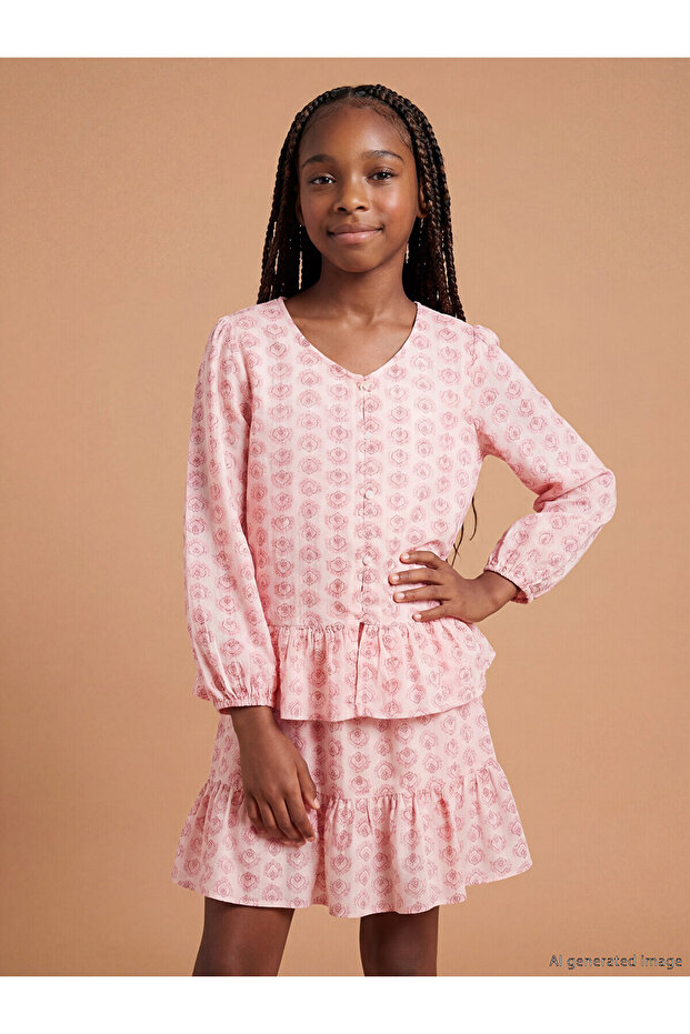 Nevavm Ruffled Patterned Girl's Shirt with a Difference