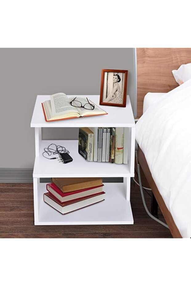 Home Gallery modern square 2 tier wooden side table - white w40 x h43 x d40