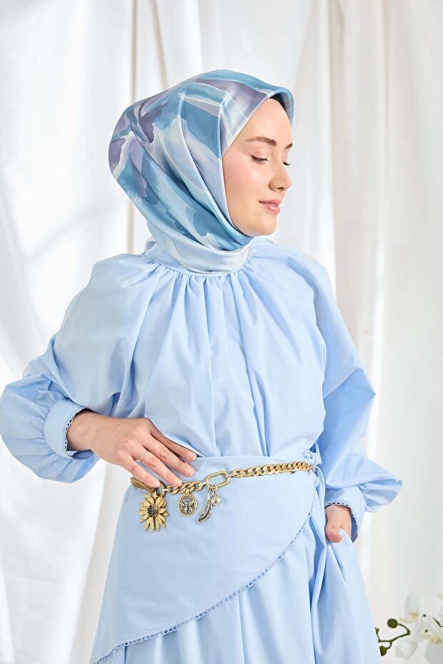Twill Silk Scarf Watercolor Baby Blue