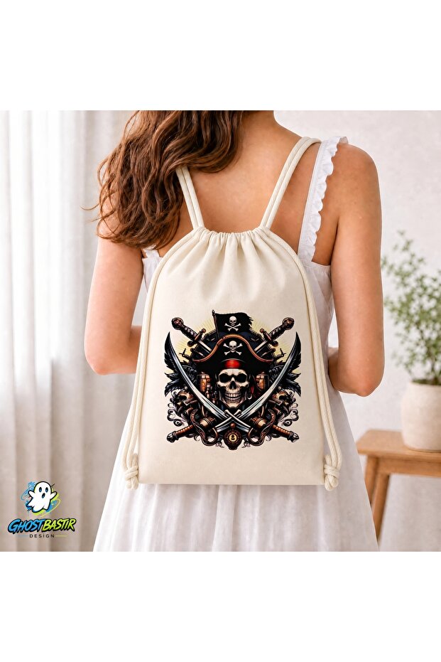 Ghost Pirate Drawstring Linen Bag C112
