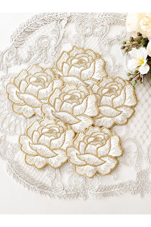 Rose Presentation Napkin Linen Presentation Napkin Embroidered Coffee Presentation Napkin 6 Pieces
