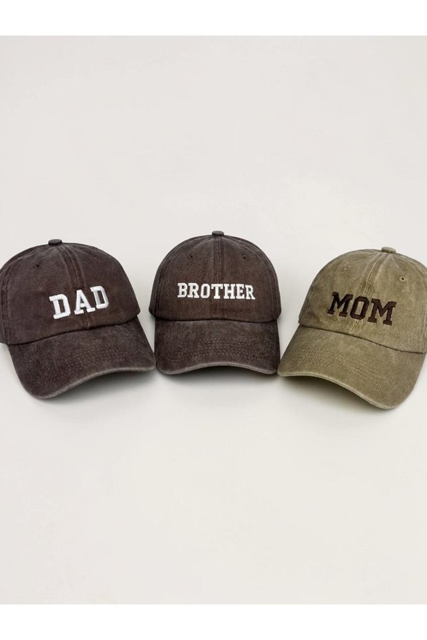 Dad & Mom & Brother College Font 3-Piece Washable Brown Beige Baseball Cap