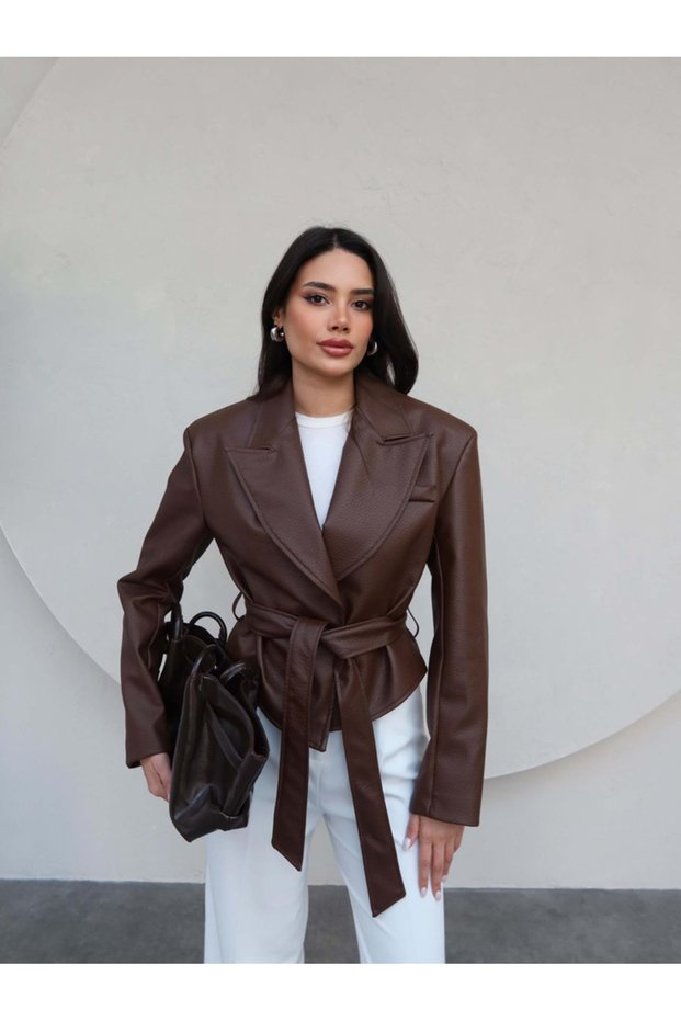 Women's Viral Tie-Detail Waist New Season Leather Jacket