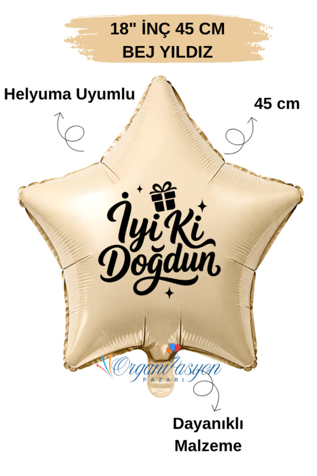 18 Inch Beige Star Foil Balloon |   Happy Birthday Gift Box Printed |   Birthday Party Decoration Balloon