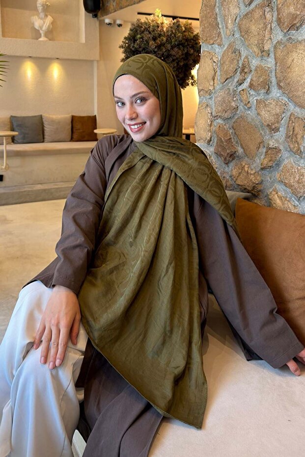 Cc Desen Aura Cotton Jacquard Shawl Army Green