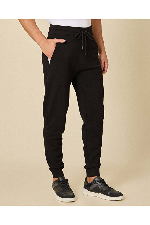 Men Black Plain Pique Track Pants