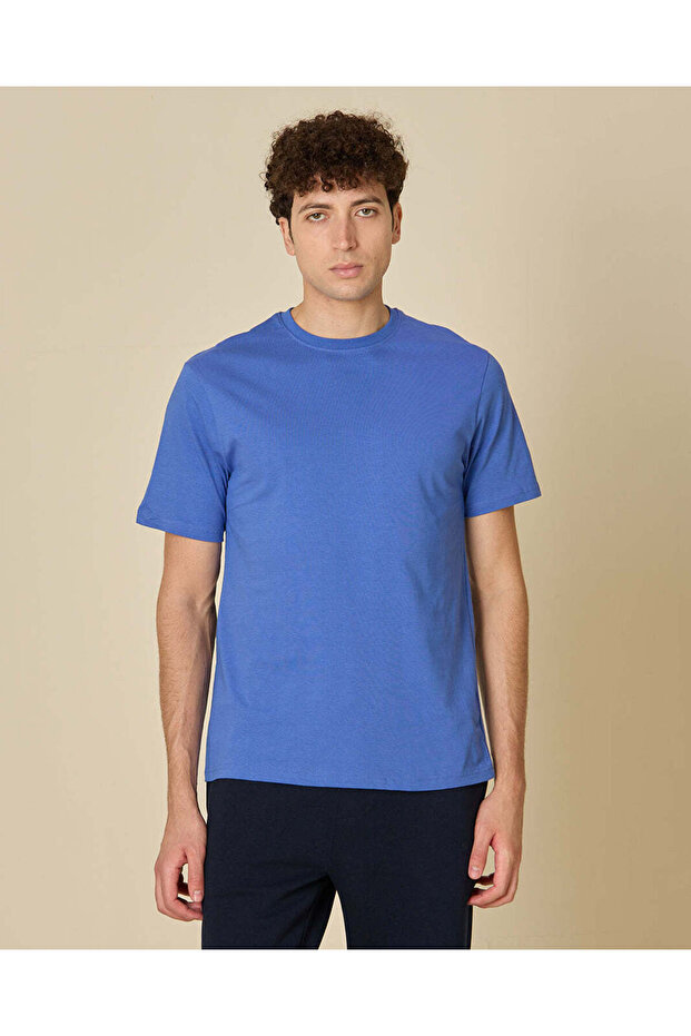 Men Blue Plain T-Shirt