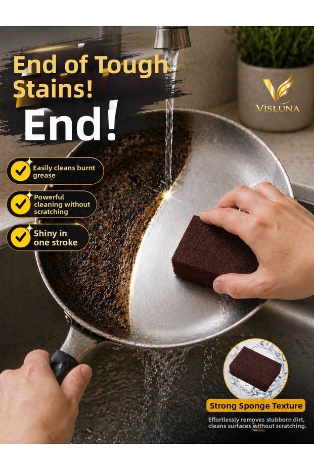 Ultra Strong Non-Scratch Dish Sponge | Burnt Oil & Stubborn Dirt Cleaner Professional Kitchen Scrubbing Sponge