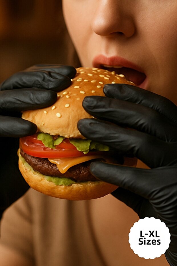 100Pcs Disposable Black Hygienic Gloves Large Size, Gloves for Hamburger Restaurant
