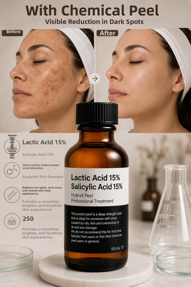 Hybrid Chemical Peeling – Intensive Skin Renewal Formula Targeting Blemishes, Pore Appearance, and Skin Impurities with Lactic Acid 15% + Salicylic Acid 15% Strength