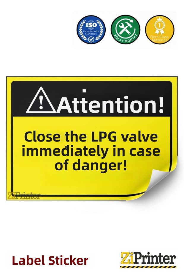 Attention! Close the Lpg Valve Immediately in Case of Danger! Isg Warning Sign Sticker 25X35 cm