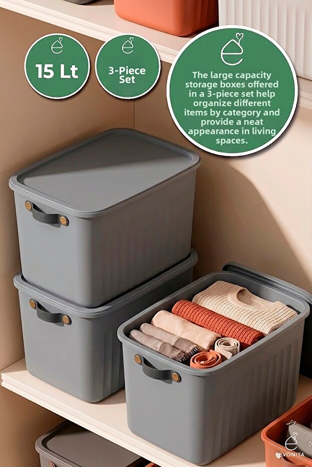 Decorative Storage Box 3-Piece Organizer with Lid Bathroom Kitchen Organizer Multi-Purpose Box