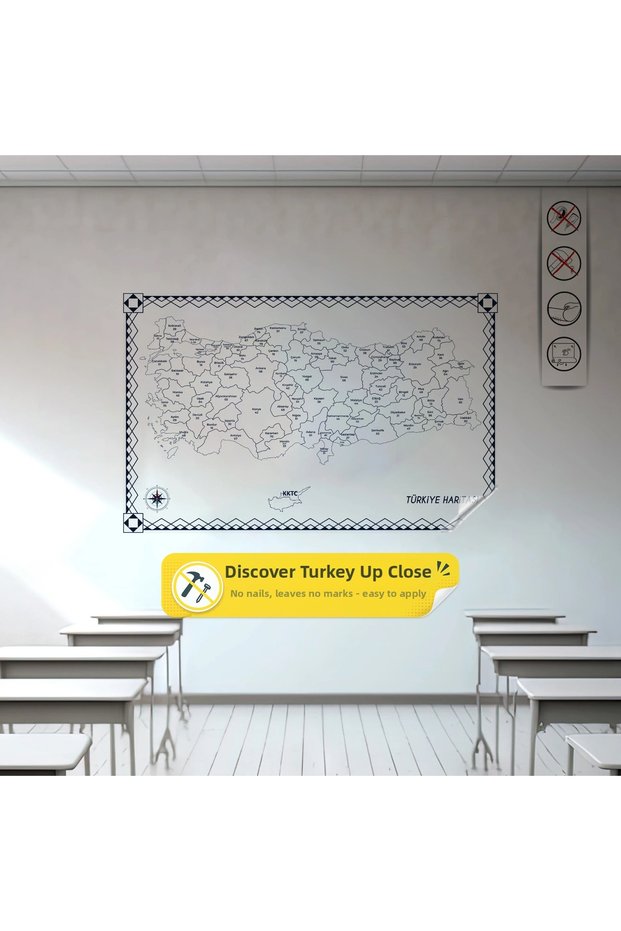 Transparent Colorless Turkey Map with Static Cling Feature – 56 X 100 cm