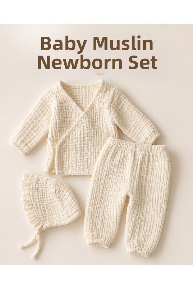 Newborn Baby Girl Muslin Set 3 Pieces