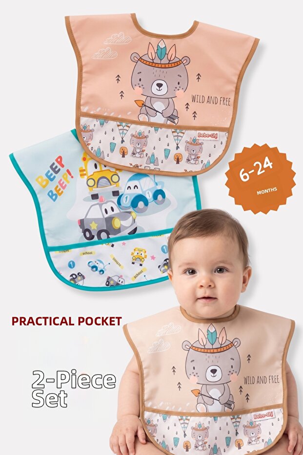 2-Piece Combination Men's Set (Waterproof) Activity and Pocketed Baby Bib 6-24 Months