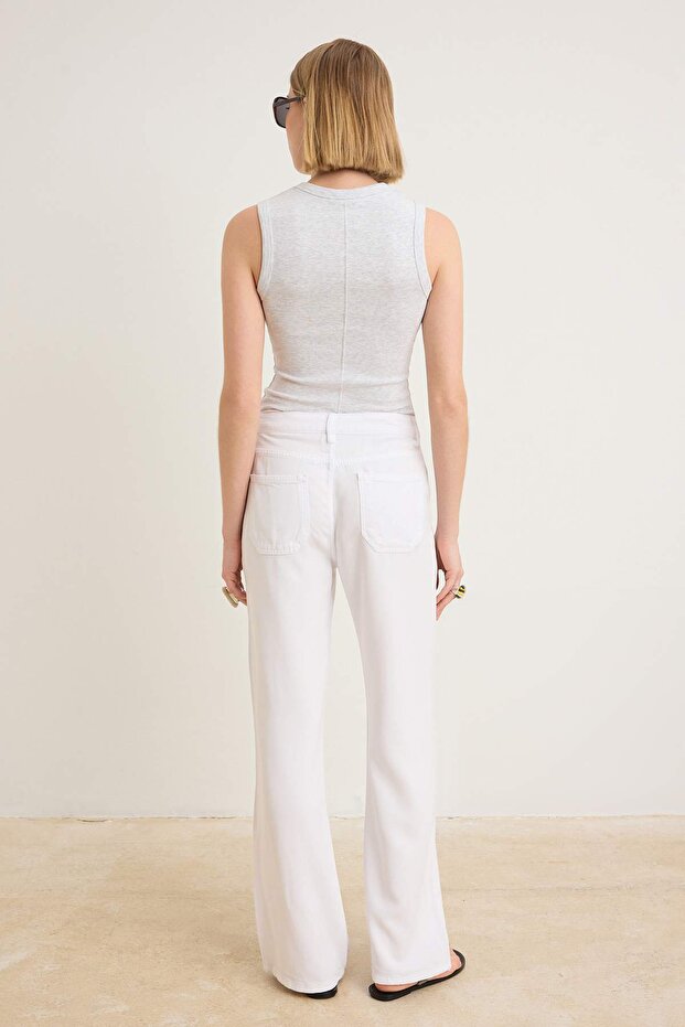 More Sustainable Beyaz %100 Tencel™ Düşük Bel Wide Leg Jeans TWOSS23JE00219 - 4