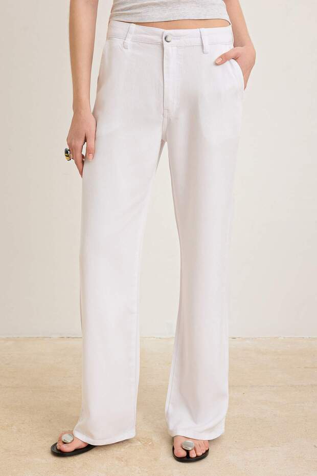More Sustainable Beyaz %100 Tencel™ Düşük Bel Wide Leg Jeans TWOSS23JE00219 - 3