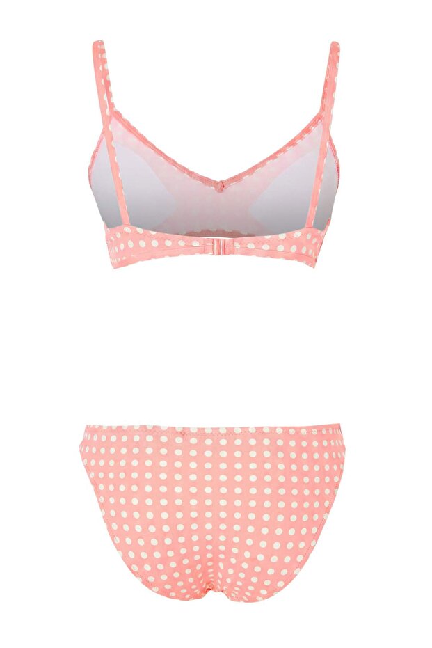 Puantiye Desenli Üçgen Kaplı Fırfırlı Normal Bel Regular Bikini Takımı TBESS26BT00215 - 4
