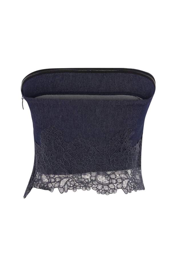 Limited Edition Indigo Dantel Detaylı Straplez Dokuma Gabardin Bluz TPRSS26BZ00068 - 3