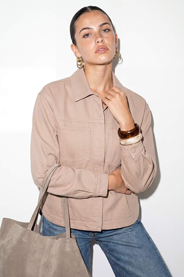 Taş Gabardin Çıtçıtlı Denim Oversize Ceket TDRSS26CE00014 - 2
