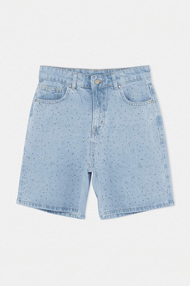 Mavi Taş Detaylı Yüksek Bel Denim Bermuda TWOSS26SR00242 - 5