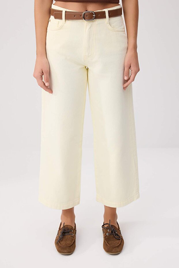 Sarı Kemerli Yüksek Bel Bilek Boy Wide Leg Jeans TWOSS26JE00317 - 3