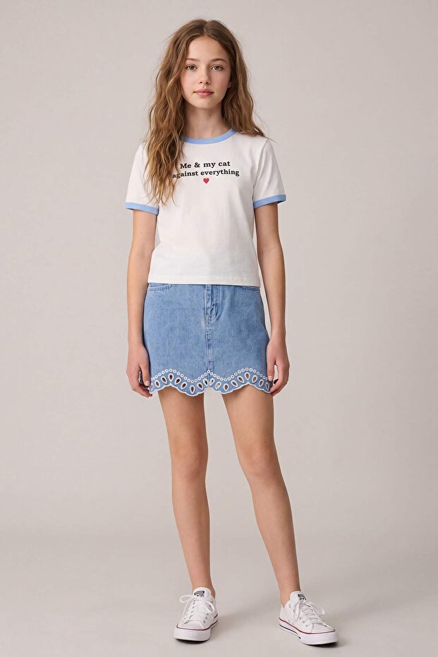 Beyaz Düz Örme Kız Çocuk T-Shirt TKDSS26TS00083 - 2