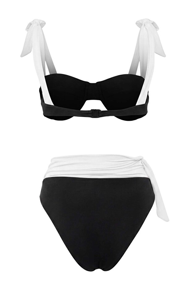 Siyah Beyaz Renk Bloklu Biyeli Balconette Kaplı Normal Bel Regular Bikini Takımı TBESS26BT00167 - 6
