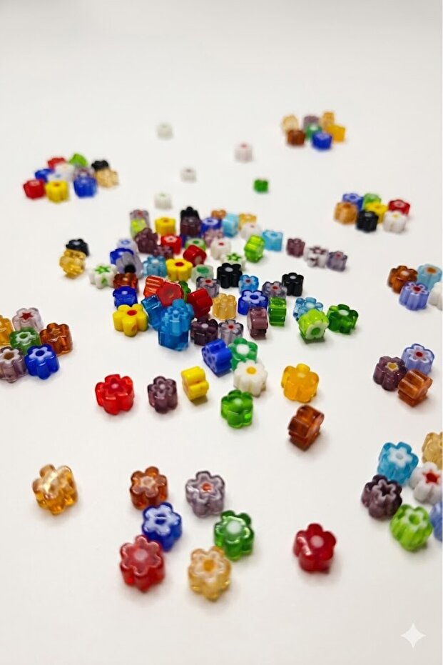 Flower Patterned Colorful Beads 5 mm 50 Pieces