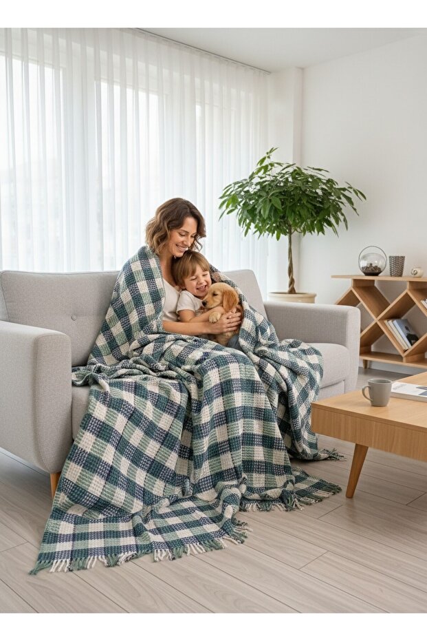 Scotch Blanket Double Cotton Blanket 180*220 cm Green-White Valentine's Day Gift