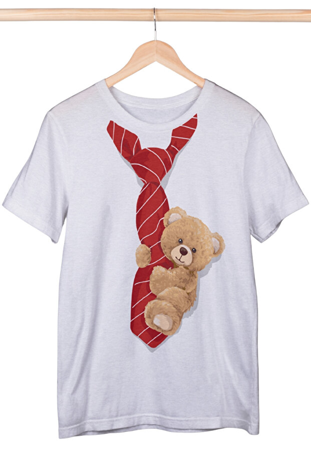 Bear Printed Tshirt with Tie Design, Teddy Bear Printed Tshirt, Funny Cute Gift Tshirt
