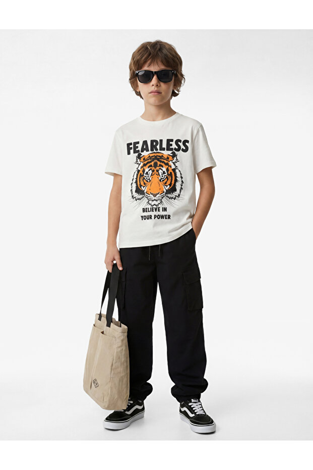 Cotton Short Sleeve Crew Neck Tiger Printed T-Shirt