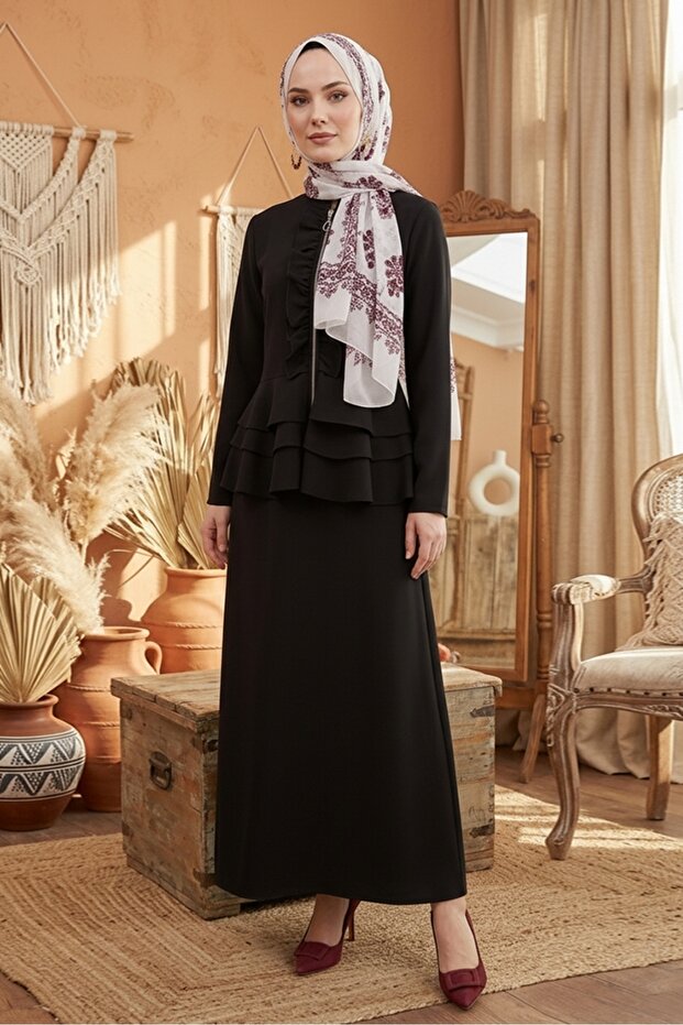Nesla Tunic Skirt Double Set 1418 - Black