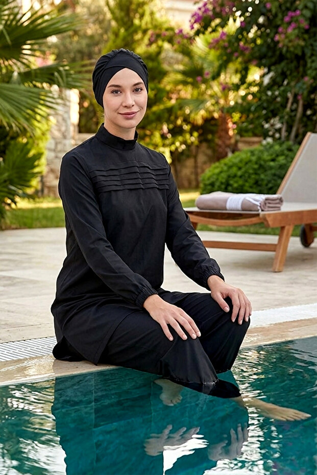 Sports Lycra Full Covered Hijab Swimsuit Angela 4585 Black