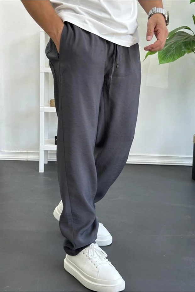 Men's Elastic Waist Modal Fabric Comfortable Cut Trousers Smoked Edw396
