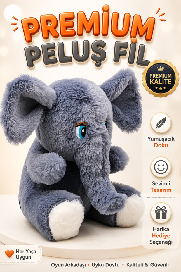 Plush Baby Elephant Toy 22 cm – Soft Plush Sleeping Companion – Cute Elephant