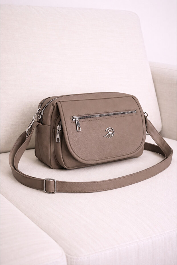 Women's Mink Multi-Compartment Mink Covered Leather Daily Use Crossbody & Shoulder Bag
