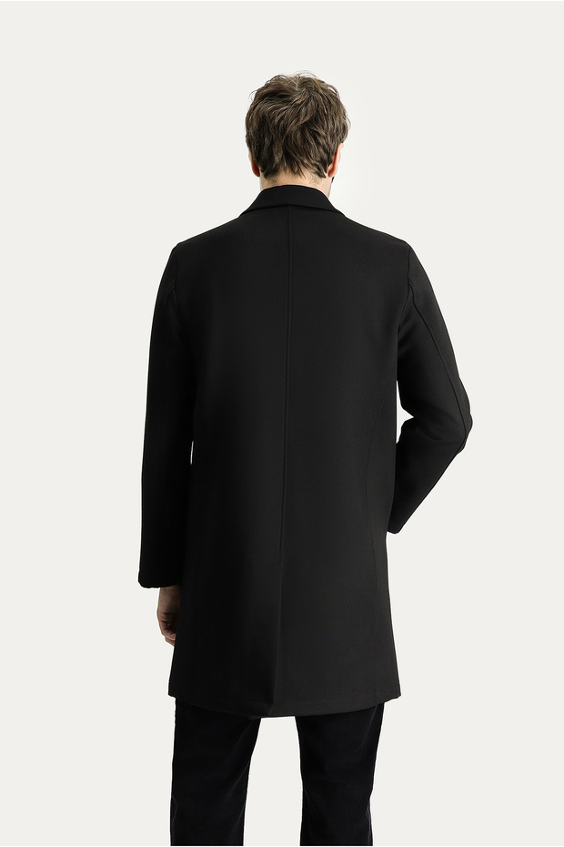 Mono Yaka Oversize Ekstra Rahat Kesim Cepli Düğmeli Klasik Palto - 4