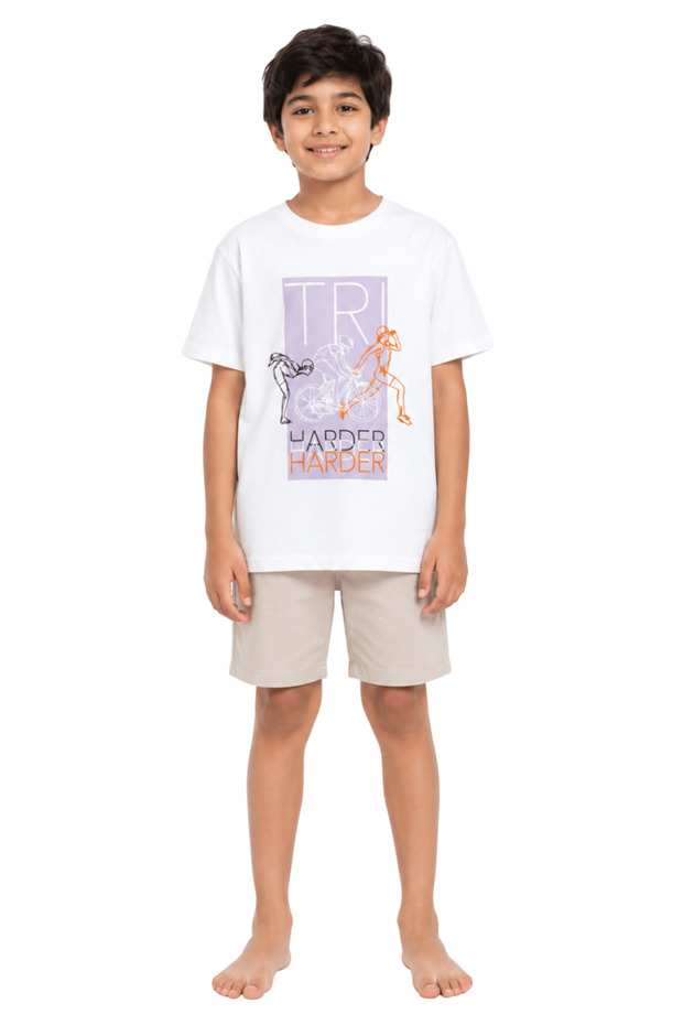 Boy's Digital Harder Printed White T-Shirt 100% Cotton