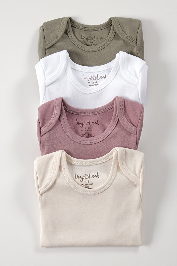 Unisex 4-Piece Short Sleeve Baby Bodysuit Set - Softly Clouds | 4 Color Baby Bodysuit Set